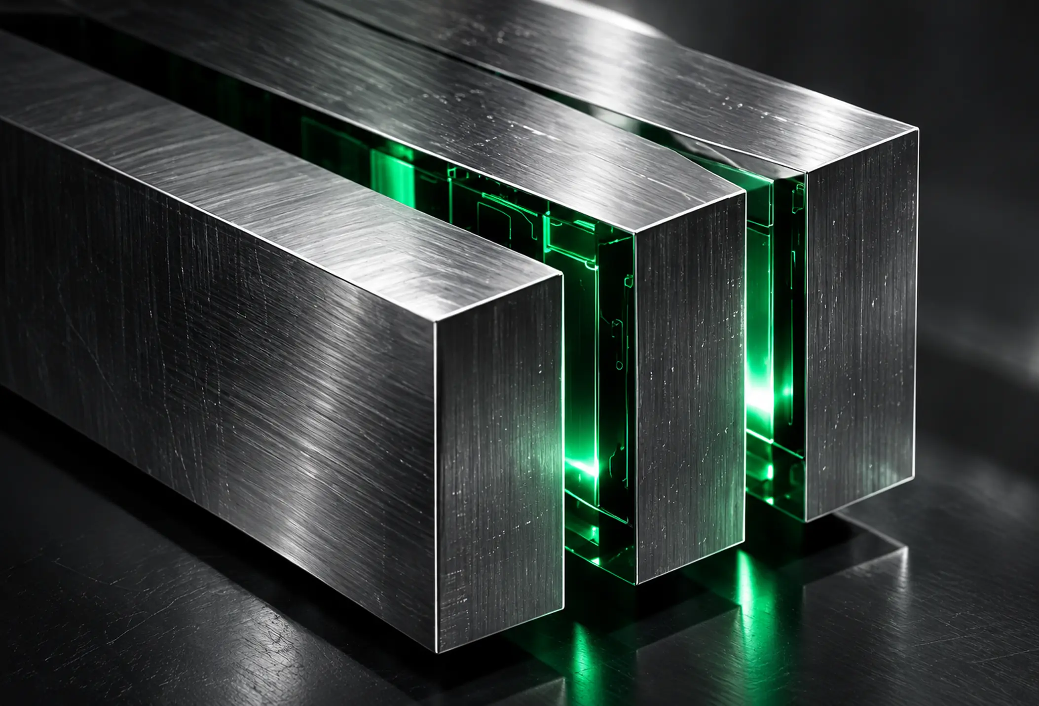 Parallel silver execution plates around an emerald layer